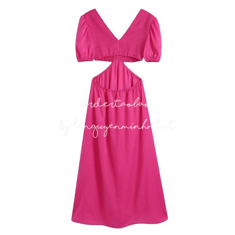 /order taobao/ Đầm Maxi Cổ V Khoét Eo Vải Lụa Nhũ