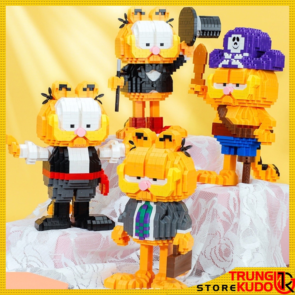 Mô hình Mèo Garfield dạng Đồ chơi xếp hình dùng làm quà tặng bạn trai bạn gái, đồ Decor