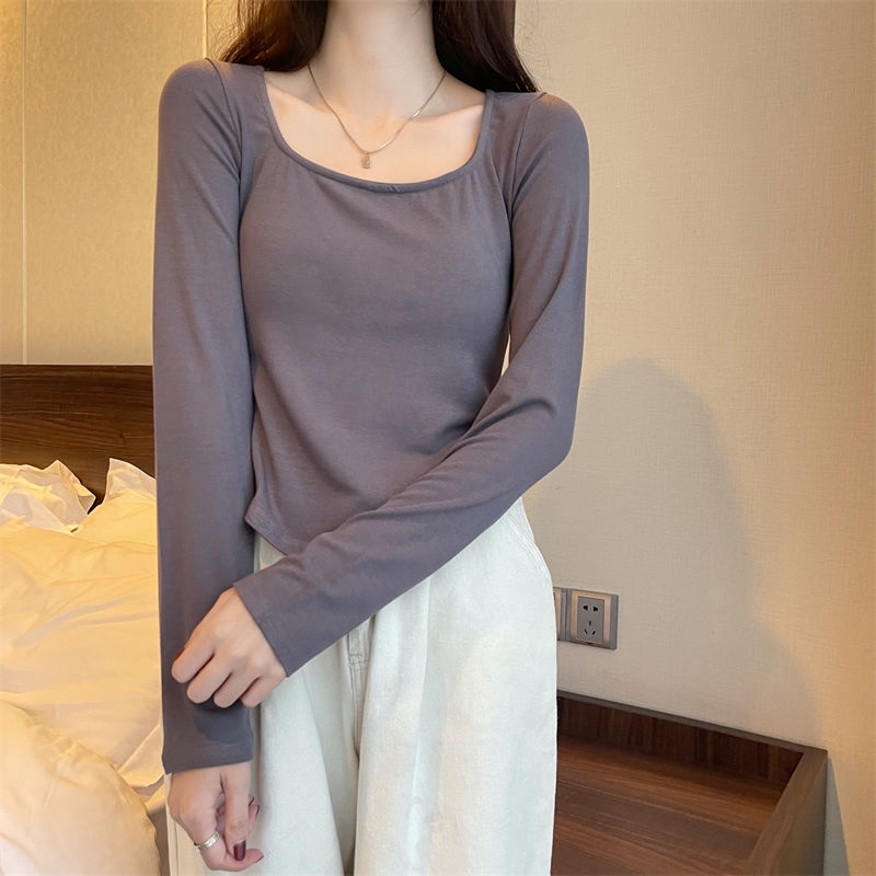 Áo thun COZOKC tay dài màu đơn giản thời trang cho nữ