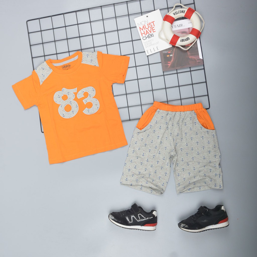 Đồ bộ bé trai TrueKids, đồ bộ ngắn tay cho bé trai chất thun cotton thêu số