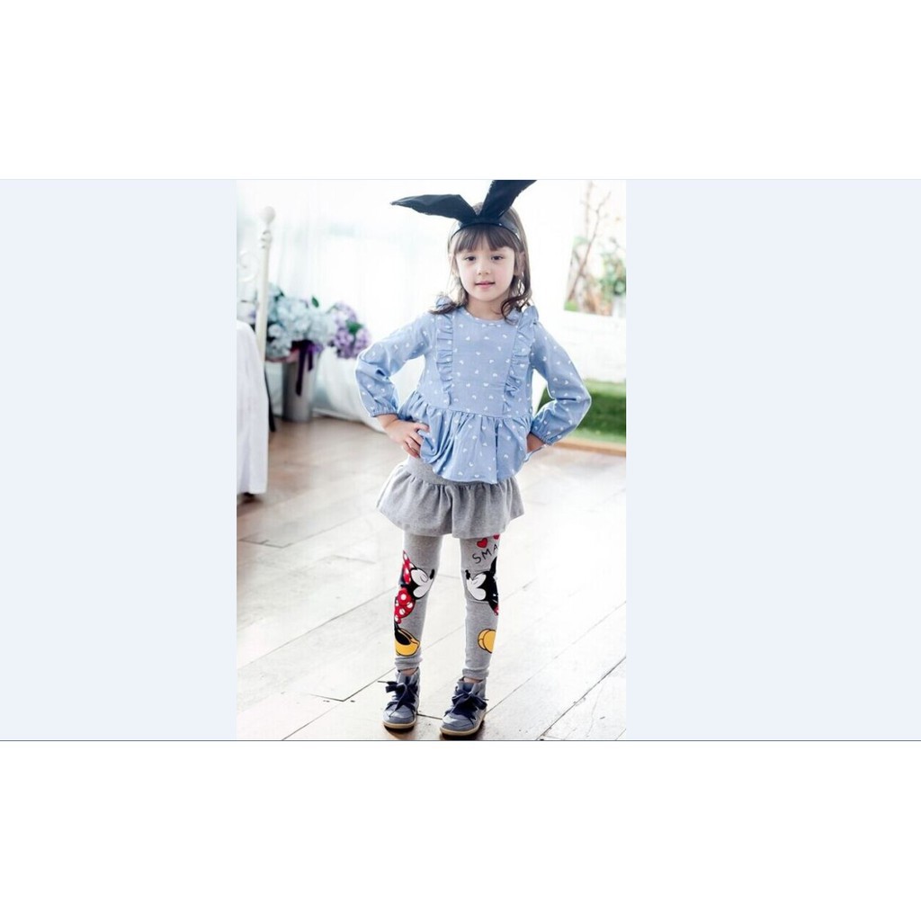 Quần legging phối váy họa tiết hoạt hình Mickey Minnie cho bé gái 2-7 tuổi