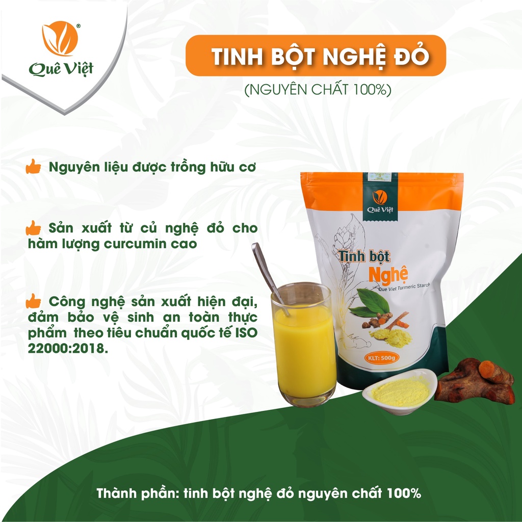 Combo 2 hộp Tinh bột nghệ nguyên chất Quê Việt hỗ trợ tiêu hóa, làm đẹp da 500gr/hộp