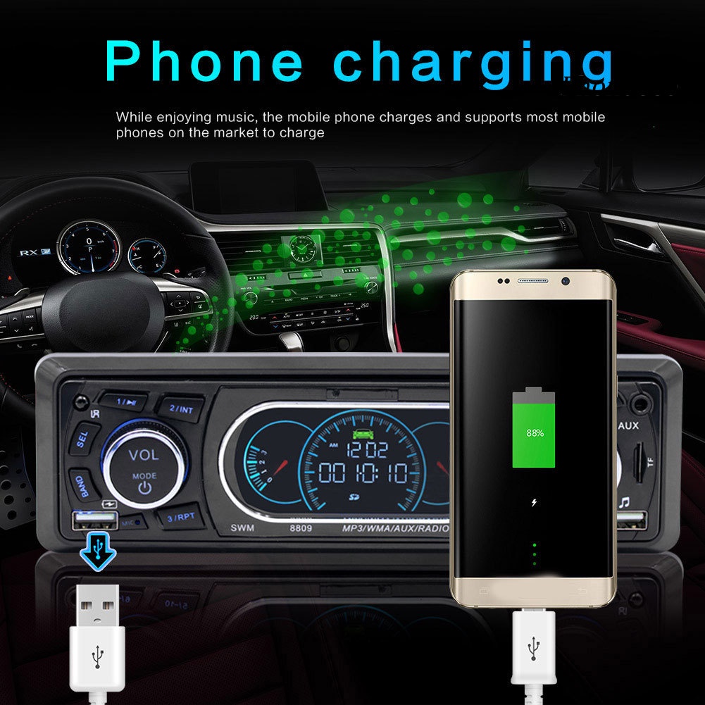 Máy Nghe Nhạc MP3 PU- SWM 8809 1 Din Hai Cổng USB Kết Nối Bluetooth Cho Xe Hơi