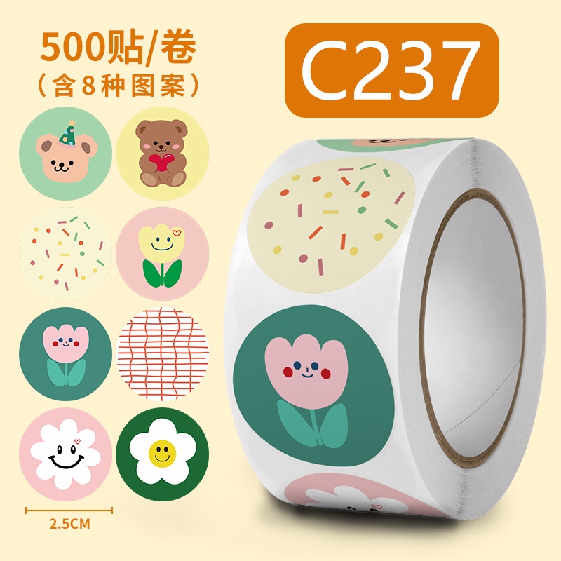 Cuộn 500 sticker nhãn dán cute hình mèo con dễ thương
