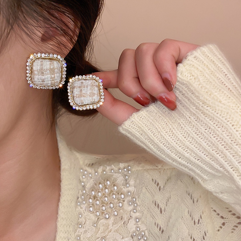 Khuyên tai mạ bạc 925 đính kim cương nhân tạo phong cách Hàn Quốc thời trang sang trọng cho nữ