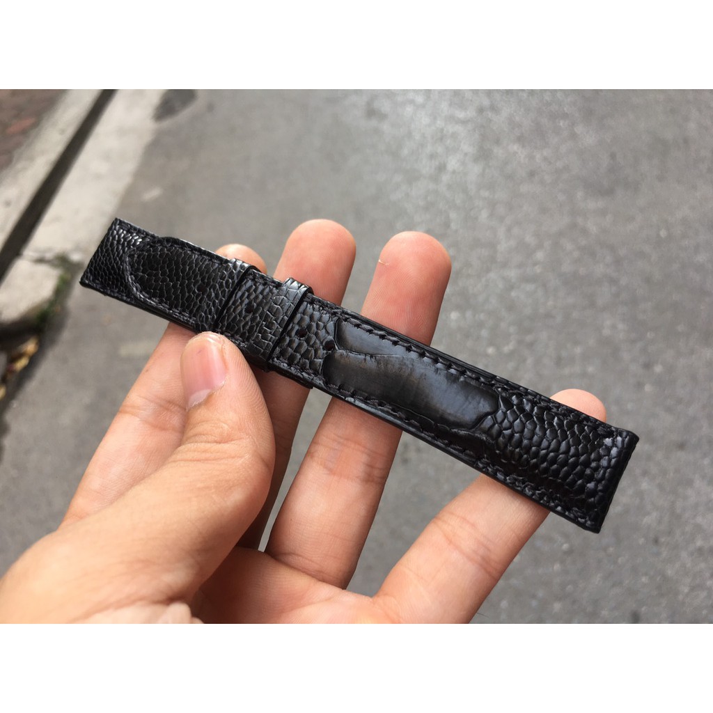 Dây Da Đồng Hồ Đà Điểu Thật Màu Đen Cho Nam Đủ Size