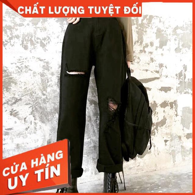 QUẦN JEANS BAGGY XUÔNG ĐEN RÁCH- jeans dày đẹp