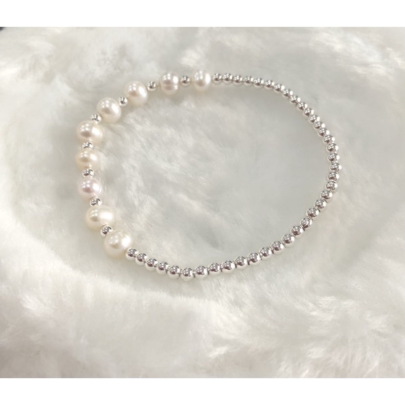 Vòng Tay Ngọc Trai Size 5ly Mix Bi Bạc Lắc Tay Hạt Trai Nước Ngọt - Ngọc Trai Trường Thịnh