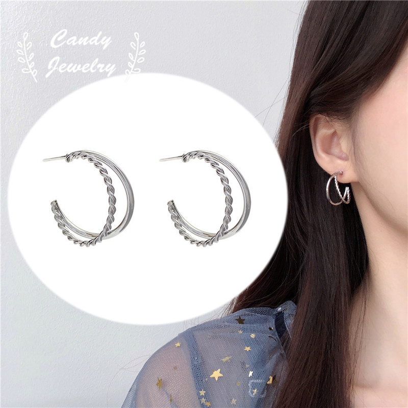 Khuyên tai MANYUE hình tròn mạ bạc 925 phong cách Hàn Quốc cho nữ
