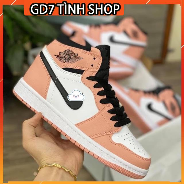 Giày thể thao nữ Jordan màu hồng móc đen cổ cao cực chất hot trend 2021, Full Box Bill