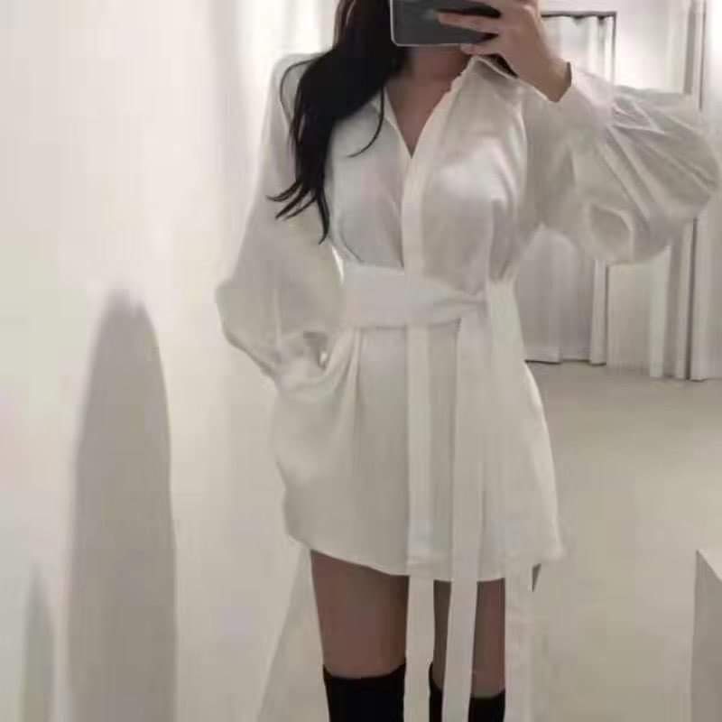 áo sơ mi nữ dáng dài trùm mông form rộng, sơ mi trắng ullzang kèm đai kiểu hàn vải cotton mềm mại