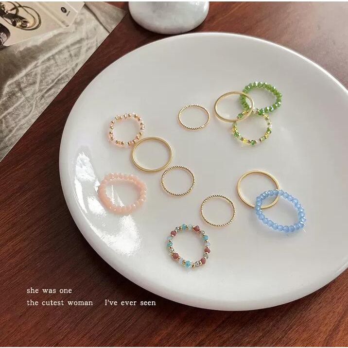 iF YOU Bộ 4 nhẫn   nhiều màu sắc phong cách Hàn Quốc thời trang
