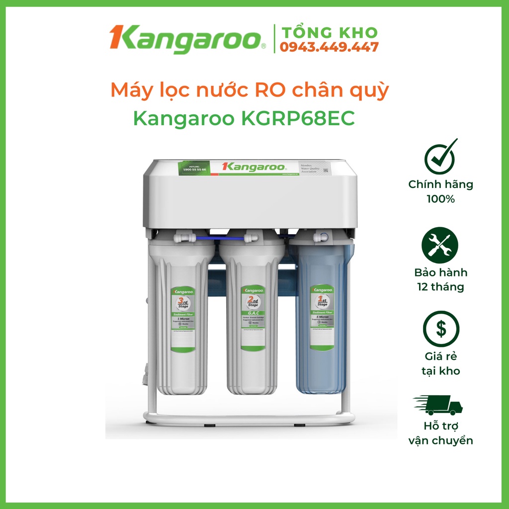 Máy lọc nước RO chân quỳ Kangaroo KGRP68EC 6 lõi, không vỏ tủ, thiết kế nhỏ gọn, không cần khoan tườ
