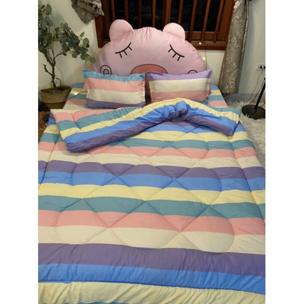 Bộ 5 món chăn phao  cotton, chăn ga gối poly cotton chăn kích thước m8x2m ga vừa cho đệm 10cm