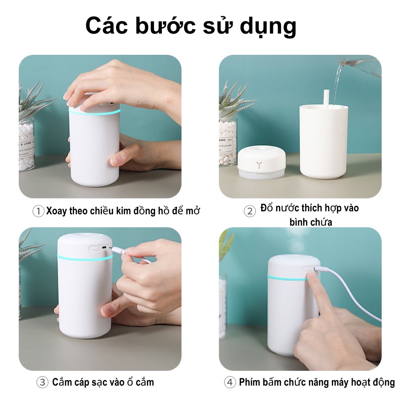 Máy xông tinh dầu phun sương mini 420ml kèm đèn ngủ cho phòng ngủ mang trên xe ô tô, tỏa hương đuổi muỗi côn trùng.