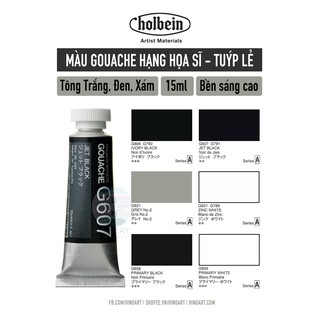 Tông đen, trắng, xám màu Gouache Holbein - 15ml - tuýp lẻ