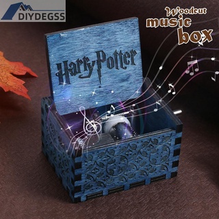 Hộp Nhạc Gỗ Khắc Chữ Harry Potter Xanh Dương Diydegs2