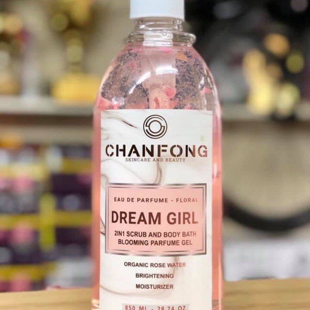 Sữa tắm Chanfong Dream Girl Blooming Parfume Gel 2in1 Scrub and body bath 850ml (hồng)