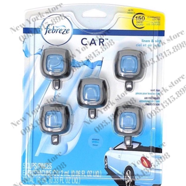 Combo 5 nước hoa xe hơi Febreze nhập khẩu USA mùi Linen & Sky