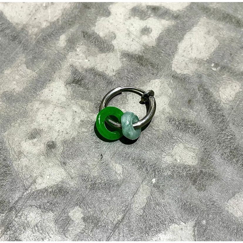 Bông Tai Thép Titan Đính Ngọc Bích Thời Trang Hip Hop Đường Phố Cho Nam Và Nữ