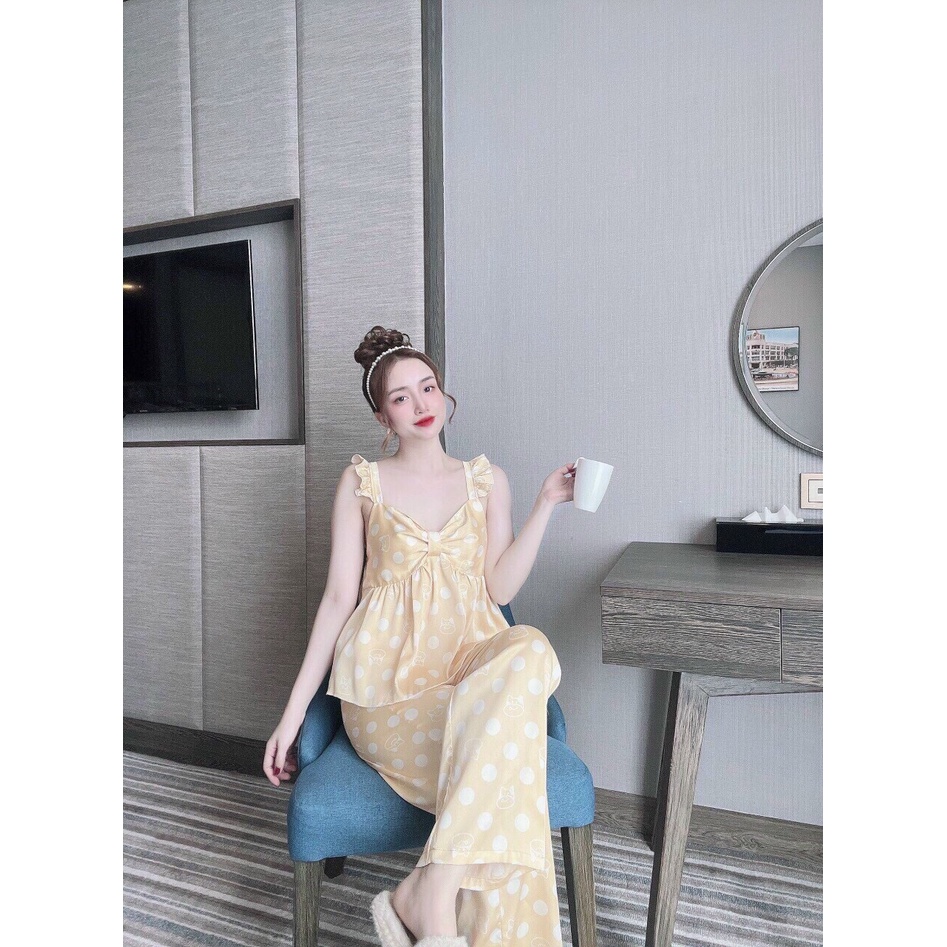 Đồ bộ nữ mặc nhà mùa hè freesize từ 40 - 60kg 2 dây quần dài tại shop Slumber.vn