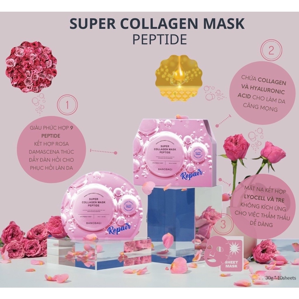 Mặt nạ dưỡng ẩm trắng da Banobagi Super Collagen Mask 30g