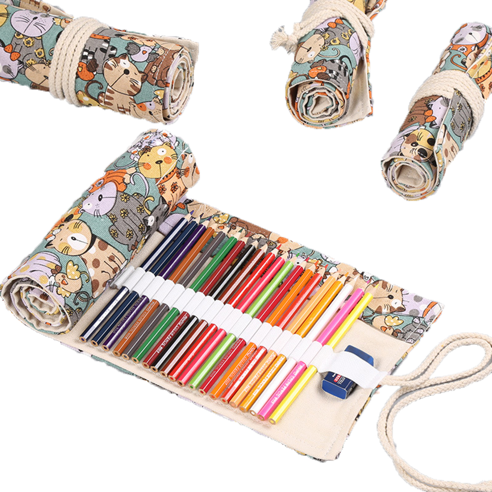 Túi Đựng Bút Chì Bằng Vải Canvas 12 / 24 / 36 / 48 / 72 Ngăn Tiện Dụng