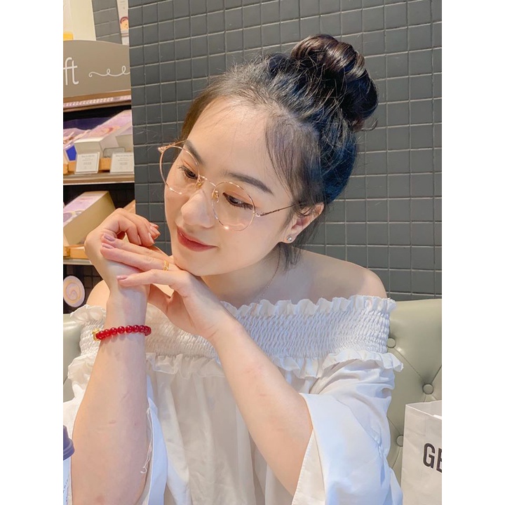 Gọng kính cận dáng tròn kim loại nam nữ - kính 0 độ thời trang hàn quốc + nhận cắt cận viễn loạn