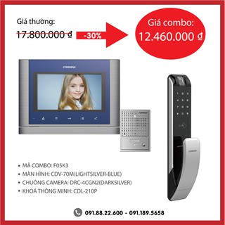 Combo màn hình cdv-70m + 01 chuông cửa camera drc-4cgn2 + 01 khoá thông minh cdl-210p