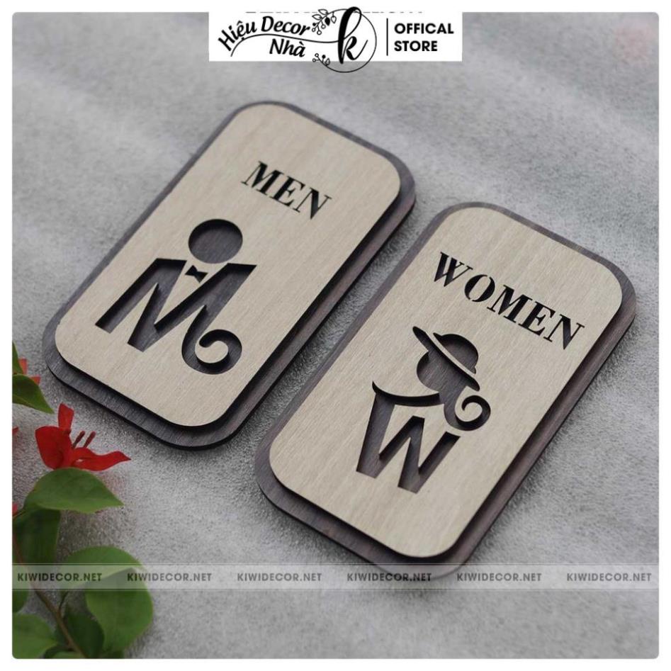 Bảng WC Toilet Decor Vintage Bằng Gỗ - WC Nam Nữ - Restroom Chỉ hướng nhà vệ sinh - Hiệu Nhà K