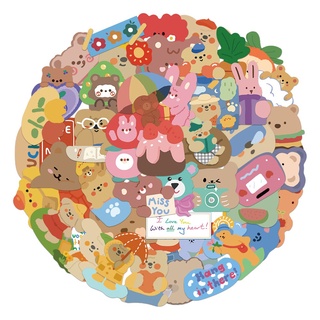 Set 50 miếng dán trang trí điện thoại/ máy tính/ vali chống nước hình gấu hoạt hình phong cách Hàn Quốc