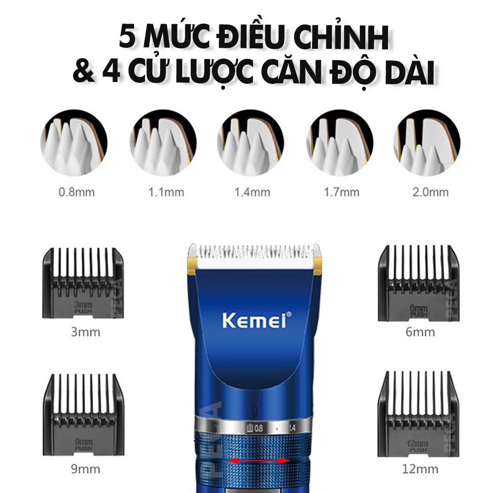 Tông đơ cắt tóc không dây Kemei KM-1085/1086 màn hình LCD hiện pin thông minh dùng cho cá nhân và gia đình chính hãng