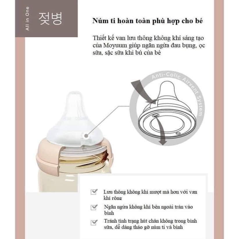 Bình sữa Moyuum PPSU Hàn Quốc 170ml & 270ml⭐️ FREE SHIP ⭐️mềm như ti mẹ, thiết kế chống đầy hơi, an toàn cho bé
