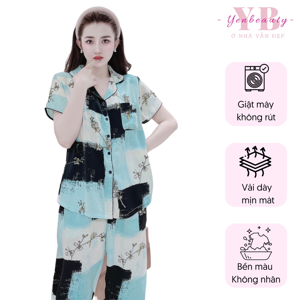 Đồ ngủ nữ lụa bigsize dài cộc tay , đồ bộ pijama mặc nhà dễ thương - yenbeauty đồ mặc nhà cao cấp