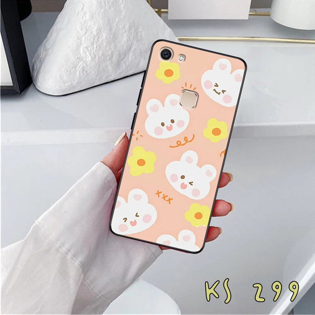 Ốp lưng Vivo V9 - Vivo Y85 - Ốp in hình gấu &amp; thỏ đang yêu - lưng nhám viền TPU cao cấp