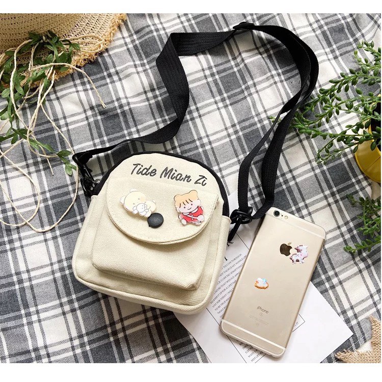 Túi vải đeo chéo kèm gấu ( sticker) thời trang giá rẻ BAG U GAU06