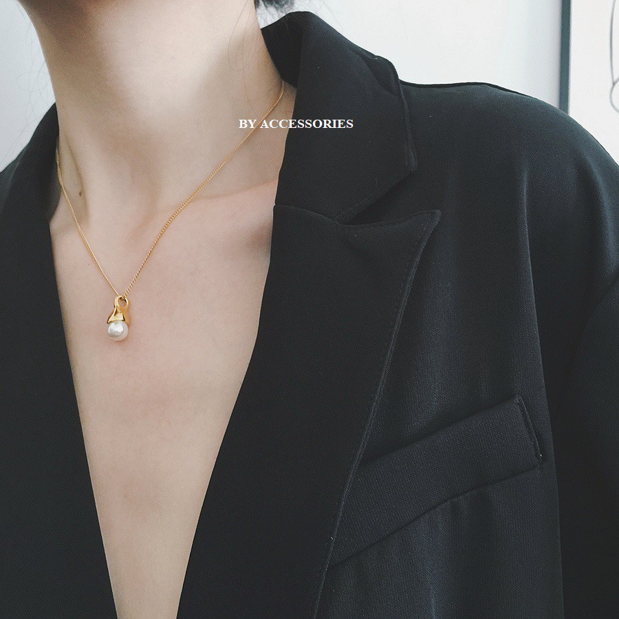 Dây chuyền titan xích phối mặt chữ nhật li ti và dây hạt ngọc không gỉ