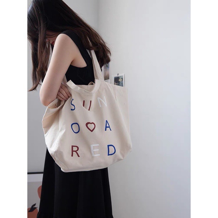 Túi Tote Túi Vải Canvas Hàng Quảng Châu Loại 1 In Chữ Sun Red [Ảnh Thật]