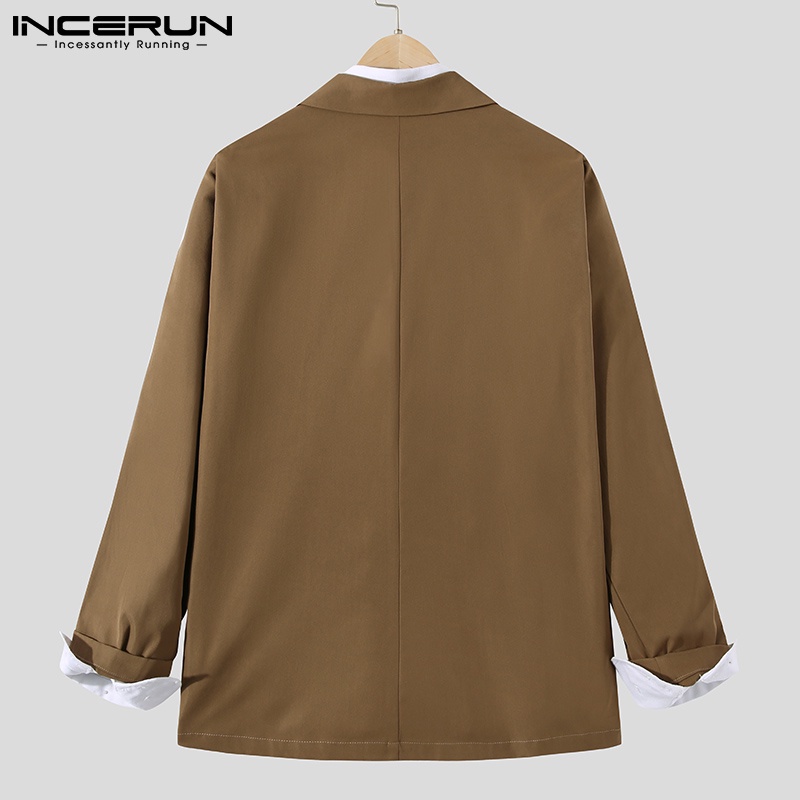 Áo khoác blazer INCERUN tay dài với hai nút gài cổ mép lật thời trang dành cho nam