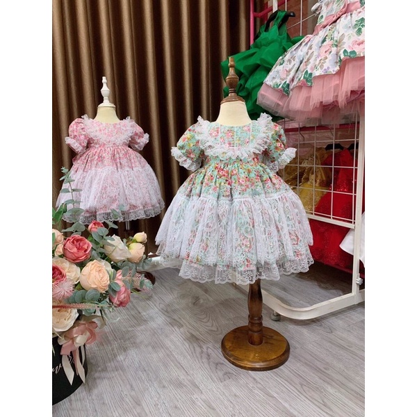 váy bé gái công chúa LolitaFREESHIP +TẶNG TURBAN LINA KIDS- - LOLITA HOA VÀNG váy sinh nhật - thôi nôi cho bé gái