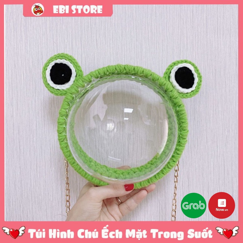 Full Set Nguyên Liệu Tự Đan Túi Trong Suốt Bằng Len Hình Chú Ếch Xinh Xắn