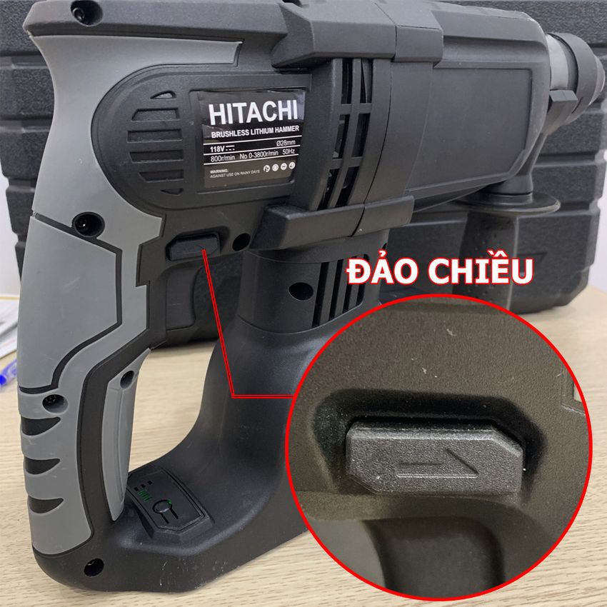 Máy Khoan Đục Bê Tông Hitachi 118V, Không chổi than 2 Pin+Tặng 5 Mũi Khoan Đục Như Hình