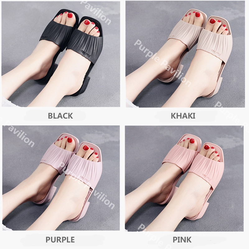 ✿Ready Stock✿ Fashion shell Square head chunky heels women's outer sandals and slippers beach shoes