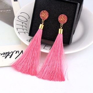 Bông tai tua rua tassel dài mặt hoa
