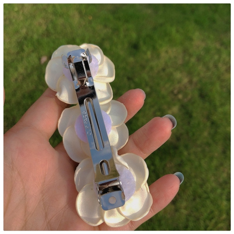 Kẹp Tóc Hoa Trà Trắng Phối Ren Phong Cách vintage Thanh Lịch Cho Nữ