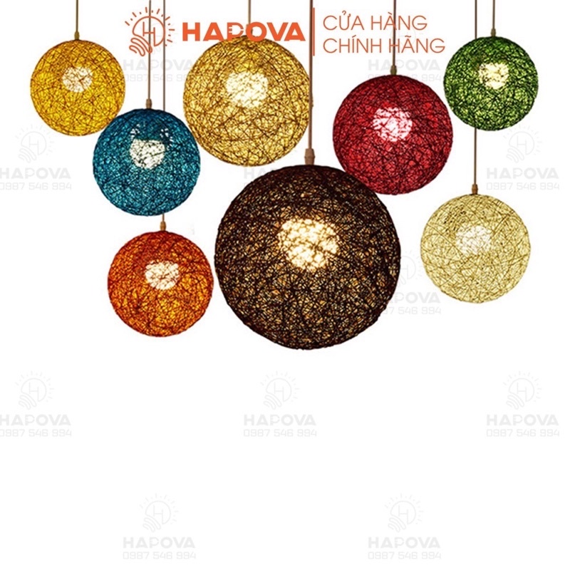 Đèn thả trần quả cầu mây nhiều màu sắc HAPOVA AISER 2095 + Tặng kèm bóng led