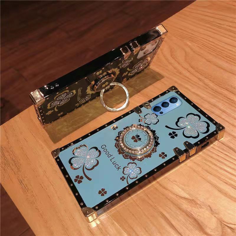 Ốp Điện Thoại Hình Vuông Lấp Lánh Kèm Giá Đỡ Nhẫn Cho Oppo Reno7 Reno6 Reno5 Reno4 Pro Reno3 Reno2Z