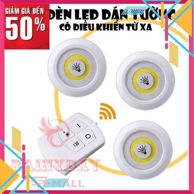 Đèn Led Mini GIADUNGBANBUONTANTHANH Bộ 3 Đèn LED Mini Gắn Tường Tủ, Có Điều Khiển Từ Xa, Có Chức Năng Hẹn Giờ Tắt