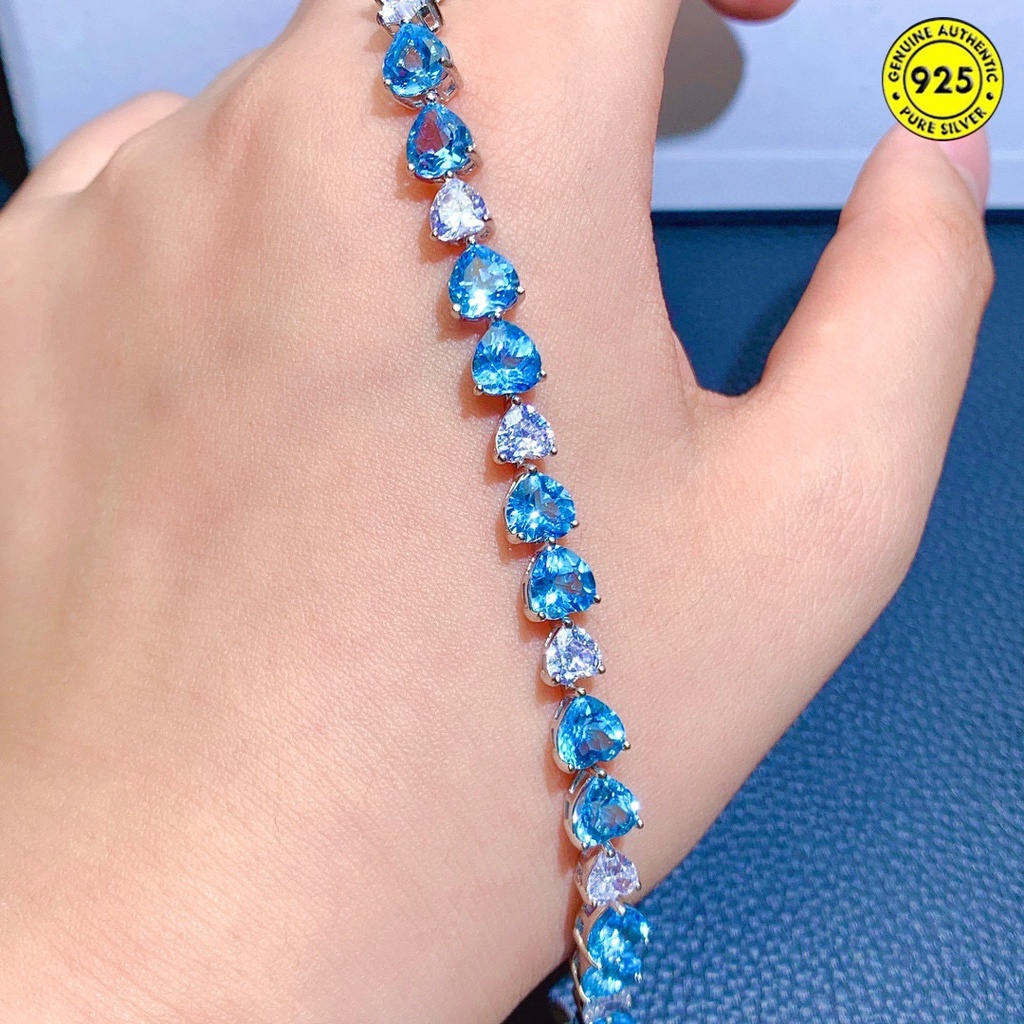 Vòng đeo tay đá Topaz xanh lam tự nhiên sang trọng