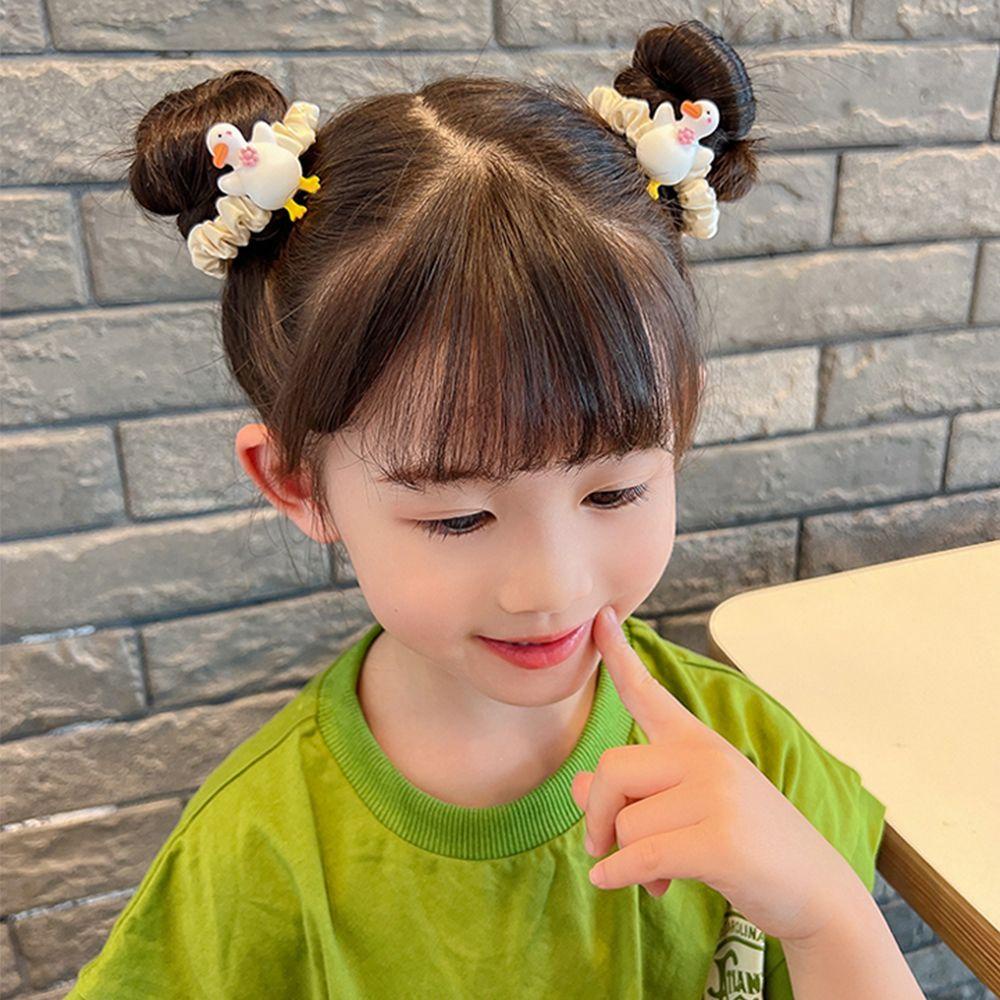 QQMALL Dây Buộc Tóc Vải Satin Resin In Hình Vịt Dễ Thương Phong Cách Hàn Quốc